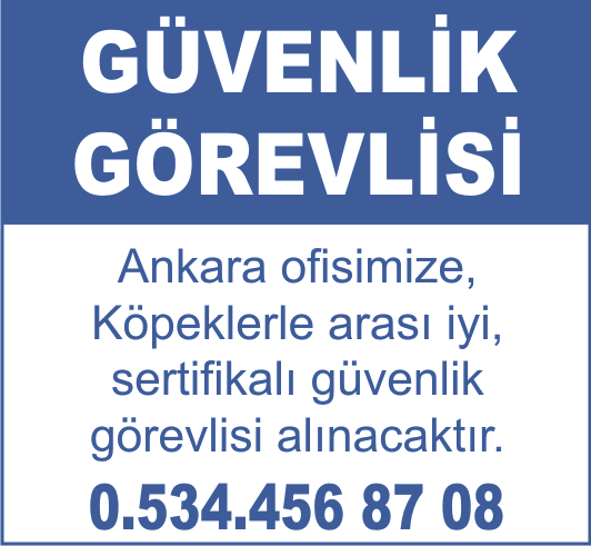 Ankara ofisimize köpeklerle arası iyi, sertifikalı güvenlik görevlisi alınacaktır. 0.534.456 87 08