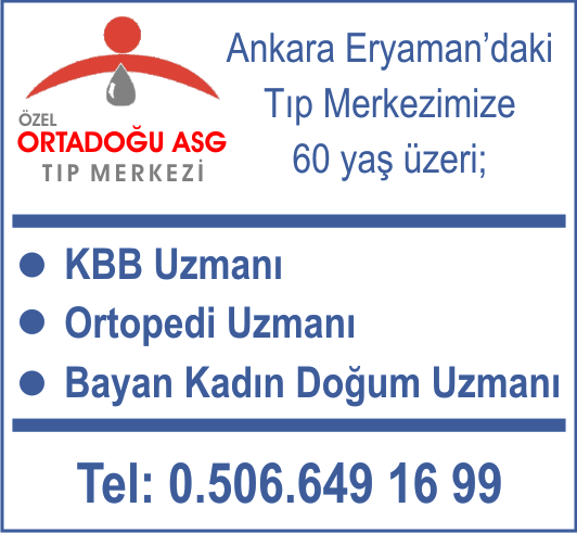 Ankara Eryaman'daki tıp merkezimize 60 yaş üzeri uzman doktorlar aranıyor. 0.506.649 16 99